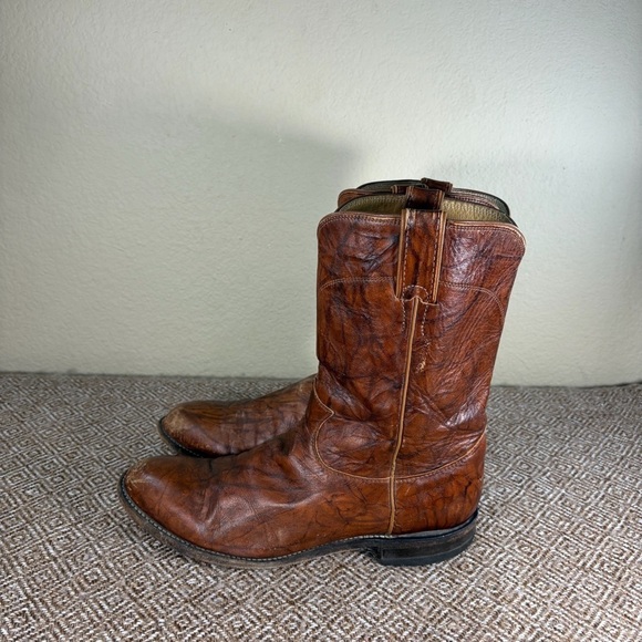 Justin 3163 Brown Leather Cowboy Roper Western Riding Boots Sz 9.5 D Cowboys GUC main image 9